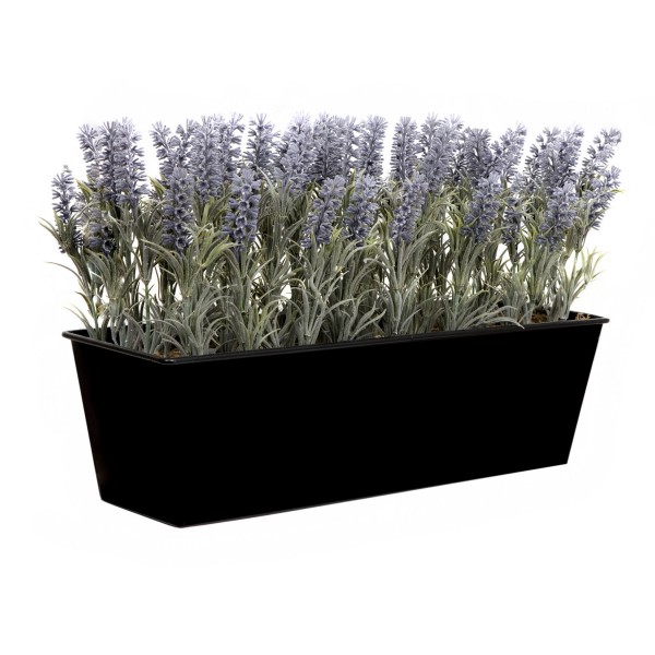 Artificial Lavender Tin Black Planter Window Box 45cm/18in - GB1073