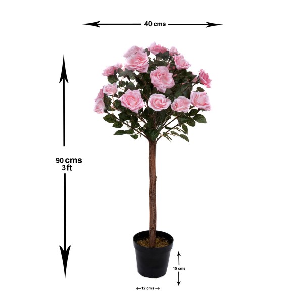 Artificial Soft Pink Rose Tree 25 Flowers 90cm/3ft - GB1401