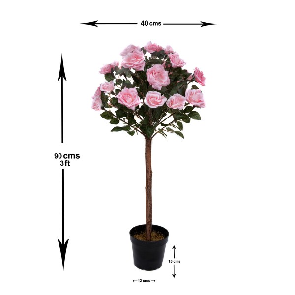 Artificial Soft Pink Rose Tree 25 Flowers 90cm/3ft