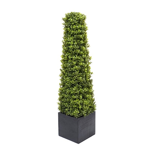 Artificial Boxwood Pyramid Trees in Black Square Planter 90cm/3ft Single 