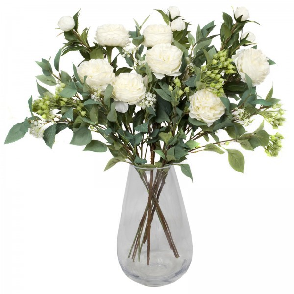 Artificial White Flower Bouquet with Peonies, Elderflower, Berries & Greenery - A1209