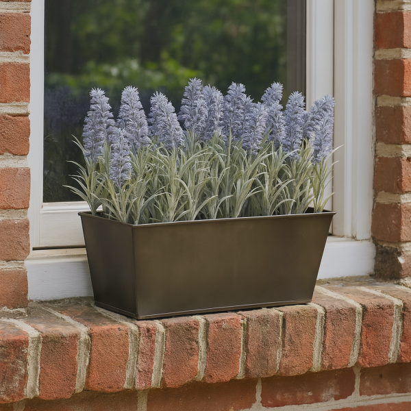 Artificial Lavender Tin Rustic Planter Window Box 30cm/12in - A1023