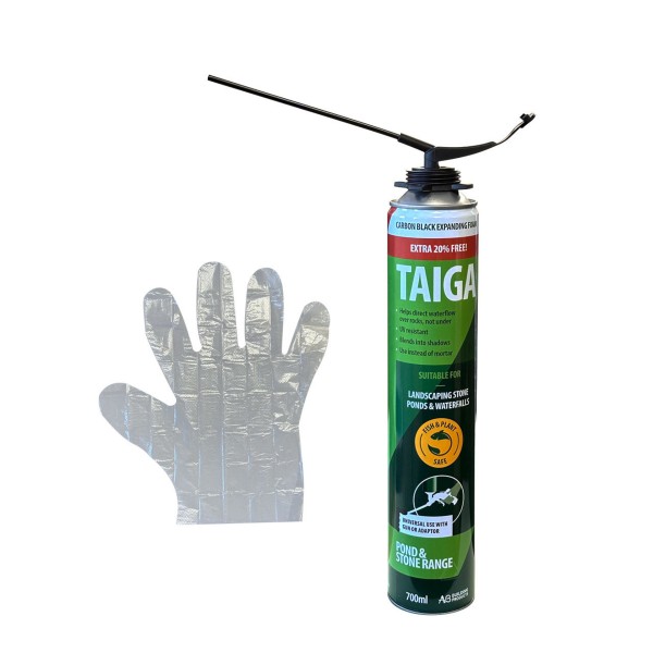 TAIGA Black PU Landscape Pond & Waterfall Foam 700ml - Applicator + Gloves Included - Multi Use - GB1323