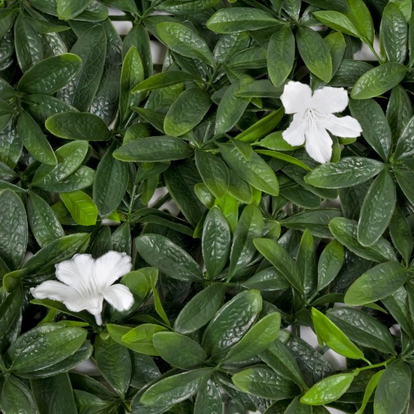 Artificial Green Wall Hedge with Dark Leaf Foliage and White Flowers Pack of 4 x 50cm/20in - A1136