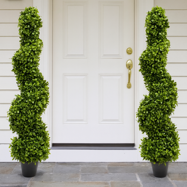 Artificial Premium Spiral Boxwood Topiary Trees 96cm/3ft (Set of 2) - A1065