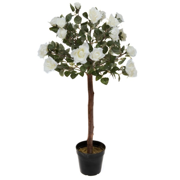 Artificial White Rose Tree 25 Flowers 90cm/3ft