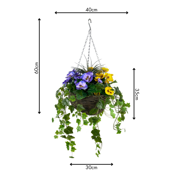 Artificial Purple and Yellow Hanging Basket with Ivy (30cm) - GB1453