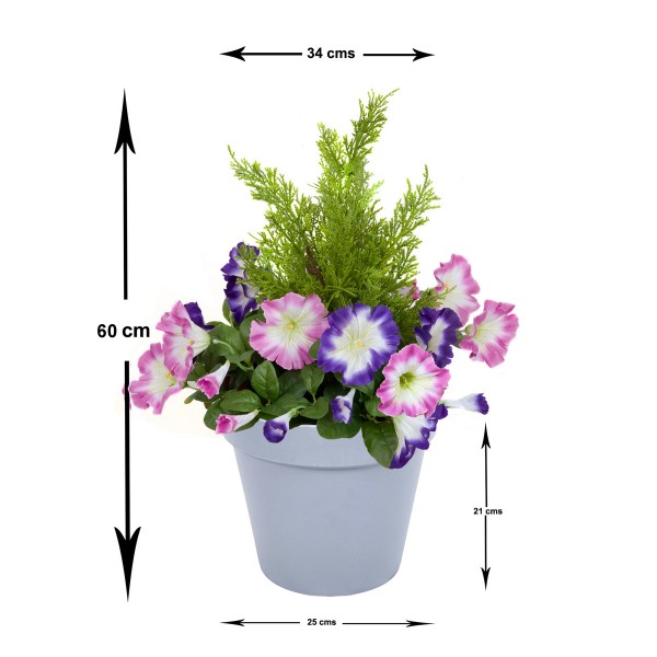 Artificial Pink & Purple Petunia Grey Patio Planter 60cm/24in