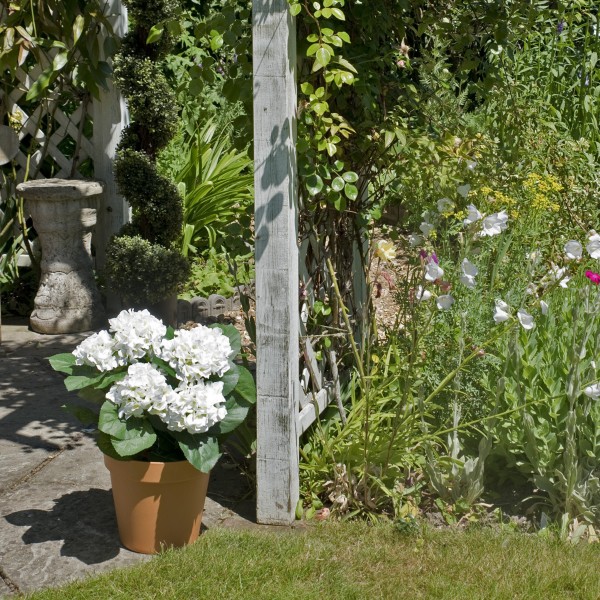 Artificial White Hydrangea in Terracotta Pot 50cm/20in - A1309