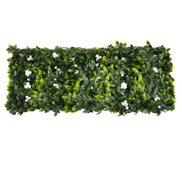 Artificial Expanding Green Wall Willow Trellis Fence with Green Foliage and White Flowers(1m x 2m) - GB1150