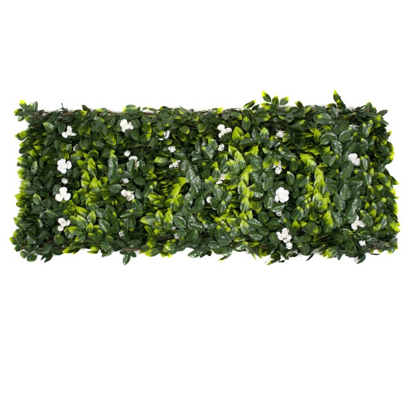 Artificial Expanding Green Wall Willow Trellis Fence with Green Foliage and White Flowers(1m x 2m)