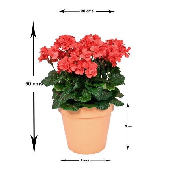 Artificial Red Geranium Terracotta Patio Planter 50cm/20in - A1083