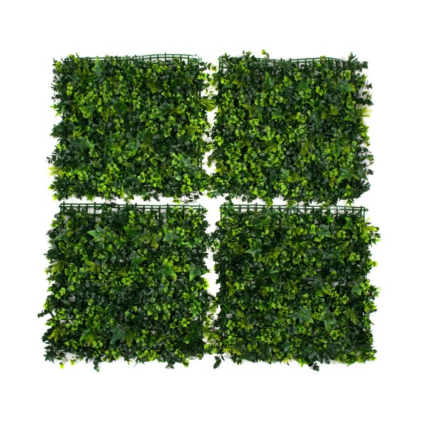 Artificial Green Wall Hedge with Mixed Leaf & Ivy Type Foliage Pack of 4 x 50cm/20in - GB1141