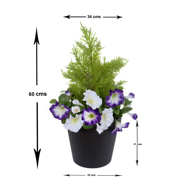 Artificial Purple & White Petunia Black Patio Planter 60cm/24in