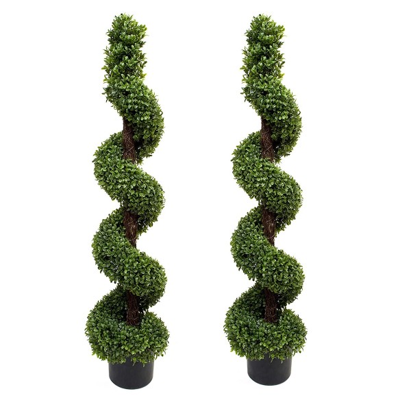  Artificial Spiral Boxwood Topiary Tree 120cm/4ft (Set of 2) 
