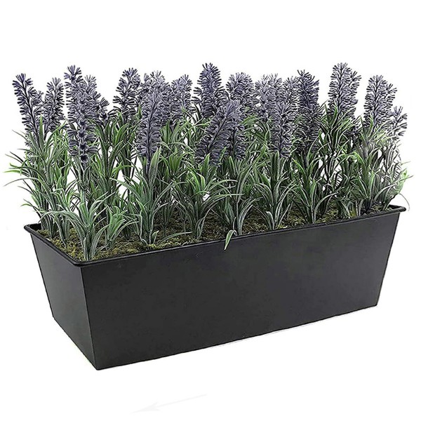 Artificial Lavender Tin Black Planter Window Box 45cm/18in