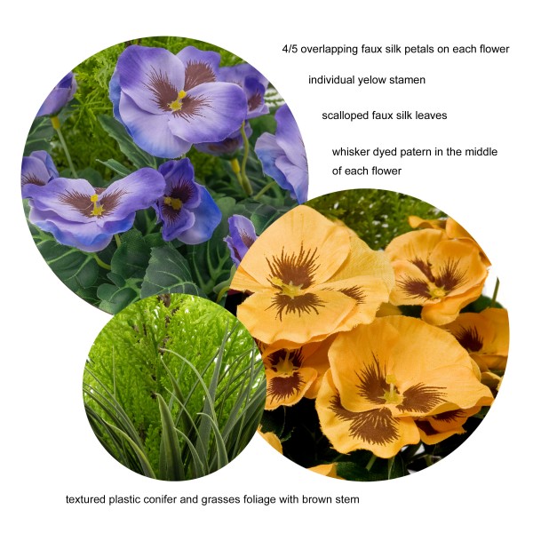 Artificial Purple & Yellow Pansy Terracotta Patio Planter 60cm/24in - GB1081