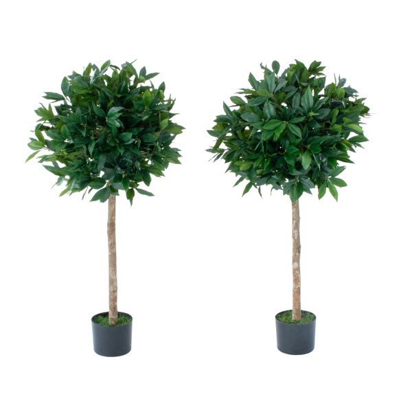 Artificial Bay Tree 120cm/4ft (Set of 2) With A Real Wood Trunk, Natural Leaf and Brown Berries - G1509