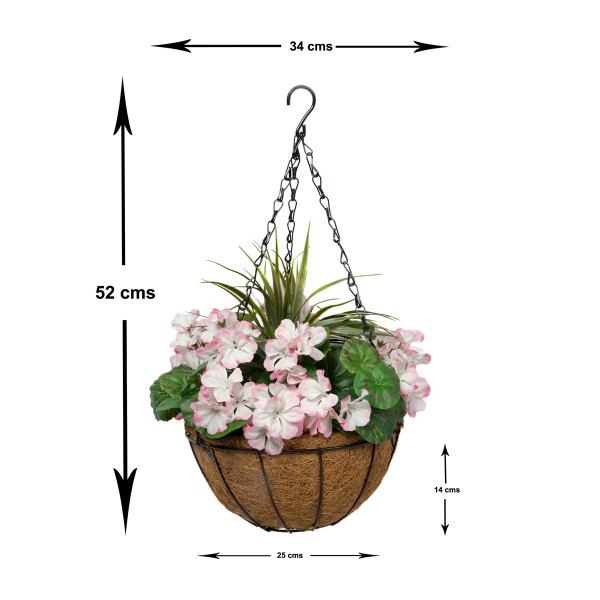 Artificial Pink Geranium Round Coir Hanging Basket (Set of 2) - GB1188