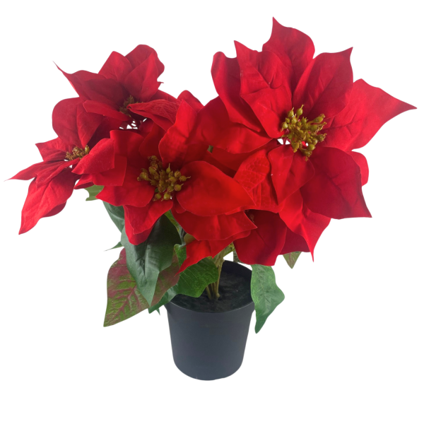 GreenBrokers Artificial Red Poinsettia Christmas Plant in Pot 46cm D1357