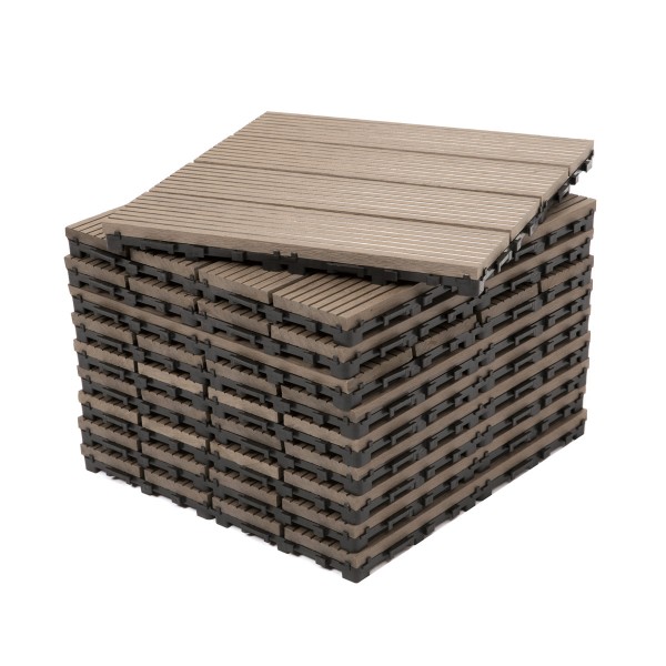 Decko Pack of 10 Brown Composite Decking Interlocking Tiles 30cm x 30cm