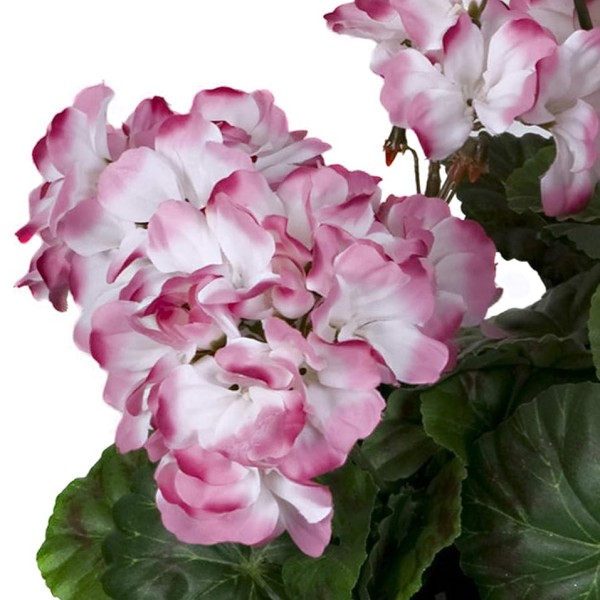 Artificial Terracotta Patio Planter with Pink and White Geraniums 50cm/20in - A1085
