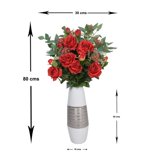 Artificial Red Flower Bouquet with Roses, Elderflower, Berries & Greenery - A1207