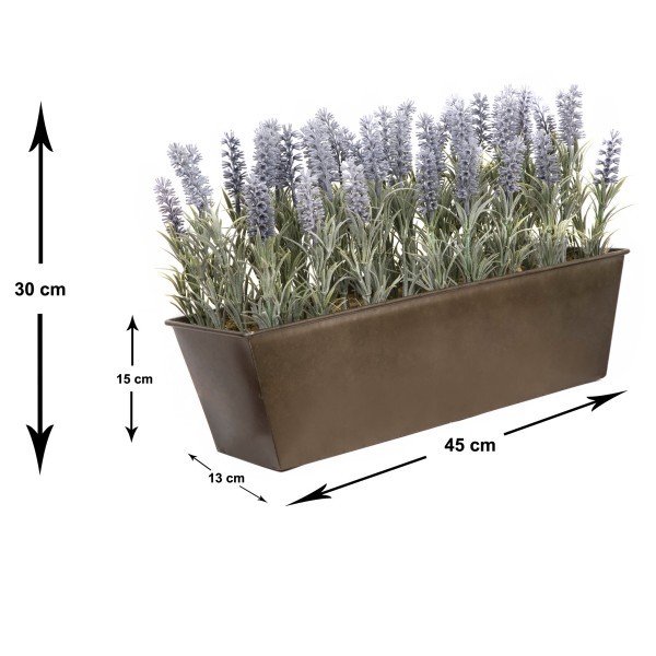 Artificial Lavender Tin Rustic Planter Window Box 45cm/18in - GB1021