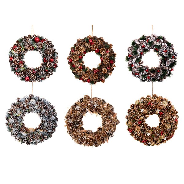 Christmas Hanging Wreath Festive Pine Cone Display Subtle White Frosting 48cm