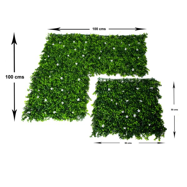 Artificial Green Wall Hedge with Green Leaf Foliage and White Flowers Pack of 4 x 50cm/20in - GB1267