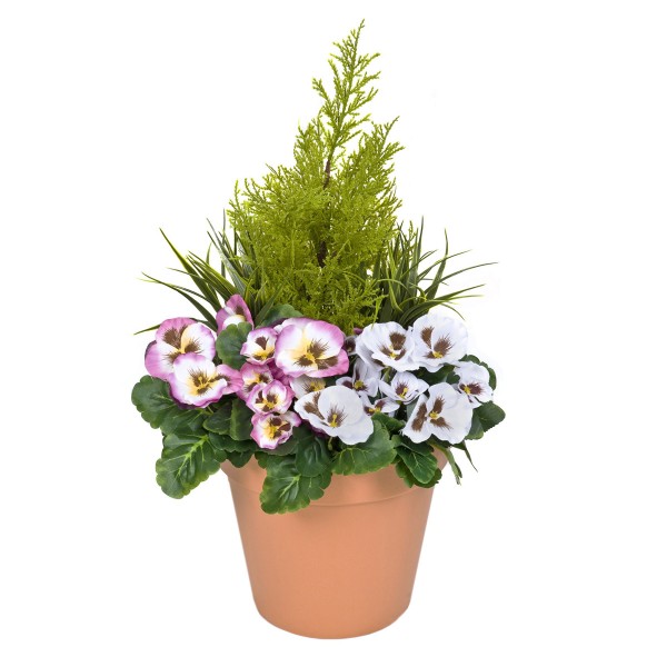 Artificial Soft Pink & White Pansy Terracotta Patio Planter 60cm/24in