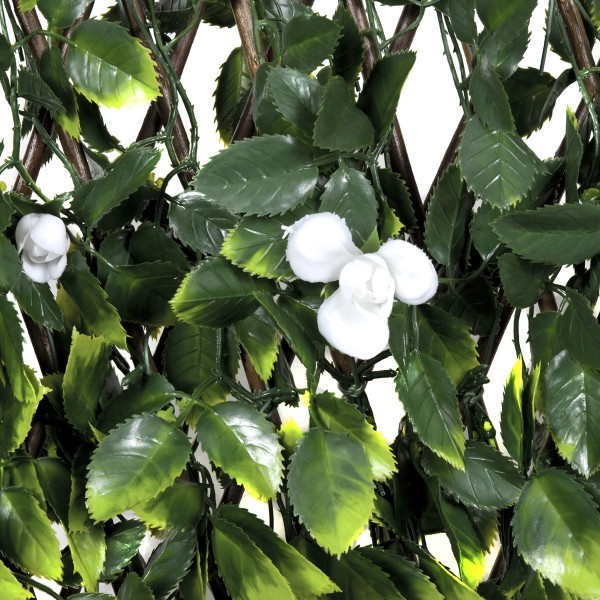 Artificial Expanding Green Wall Willow Trellis Fence with Green Foliage and White Flowers (1m x 2m) - A1150