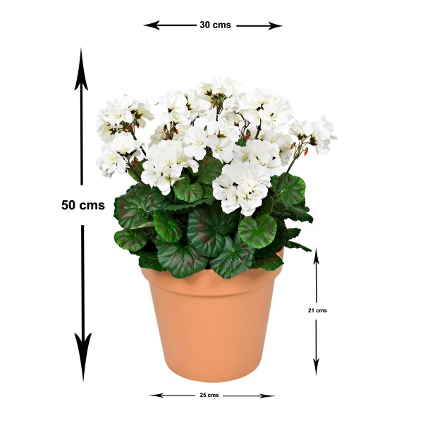 Artificial White Geranium Terracotta Patio Planter 50cm/20in - A1084