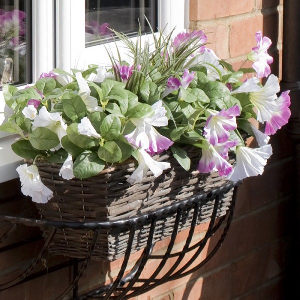 Artificial Pink & White Petunia Rattan Window Box 58cm/23in - GB1196