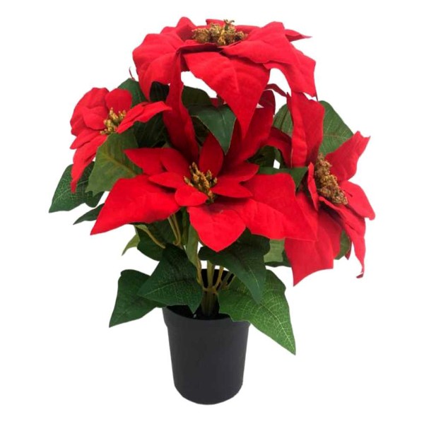 GreenBrokers Artificial Red Poinsettia Christmas Plant in Pot 36cm D1399