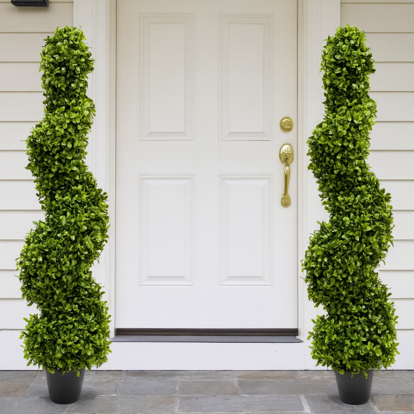 Artificial Premium Spiral Boxwood Topiary Trees 96cm/3ft (Set of 2) GB1065
