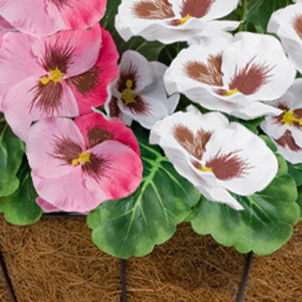 Artificial Pink & White Round Coir Hanging Basket (Set of 2) - GB1158
