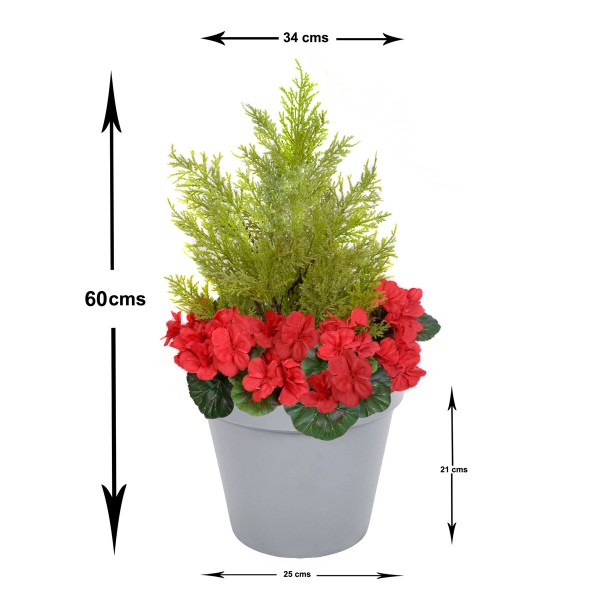 Artificial Red Geranium Grey Patio Planter 60cm/24in