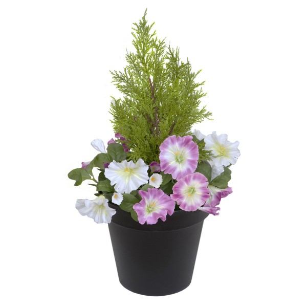 Artificial Pink & White Petunia Black Patio Planter 60cm/24in - A1242