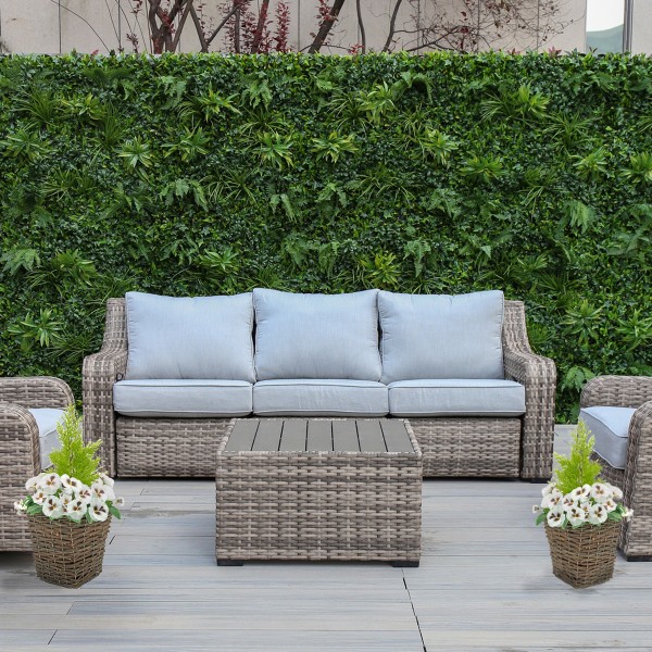 Artificial White Pansy Conifer Rattan Patio Planter  60cm/24in (Set of 2) - GB1014