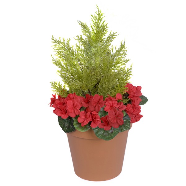 Artificial Red Geranium Terracotta Patio Planter 60cm/24in