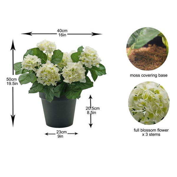 Artificial White Hydrangea in Black Pot 50cm/20in - A1356