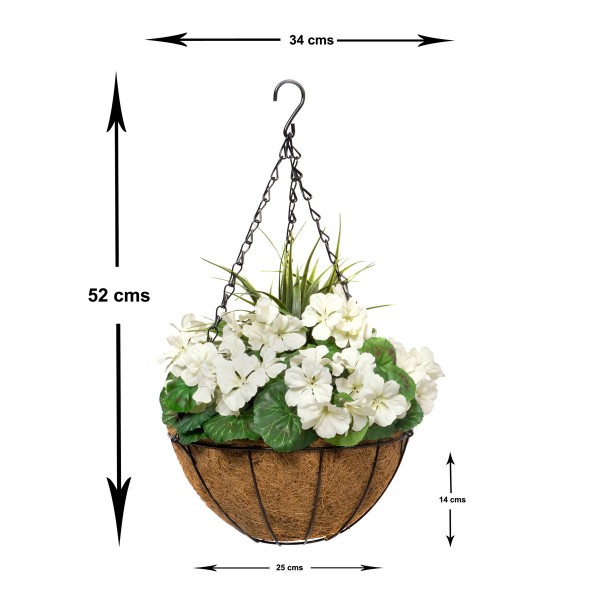 Artificial White Geranium Round Coir Hanging Basket (Set of 2) - GB1187