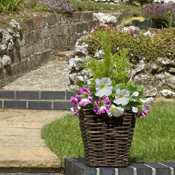 Artificial Pink & White Petunia Rattan Patio Planters 60cm/24in (Set of 2) - GB1192