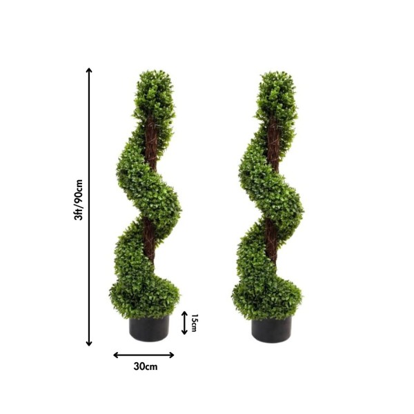 Artificial Spiral Boxwood Topiary Tree 90cm/3ft (Set of 2) GB1024