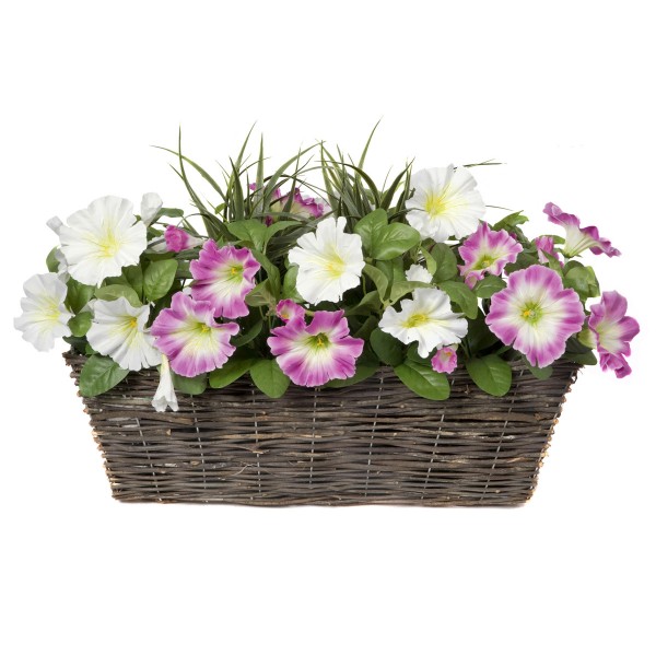 Artificial Pink & White Petunia Rattan Window Box 58cm/23in