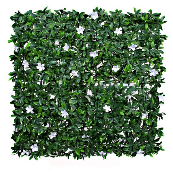 Artificial Green Wall Hedge with Dark Leaf Foliage and White Flowers Pack of 4 x 50cm/20in - A1136