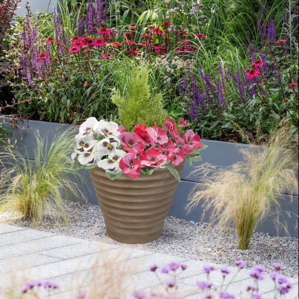 Artificial Pink & White Pansy Terracotta Patio Planter 60cm/24in. - GB1082