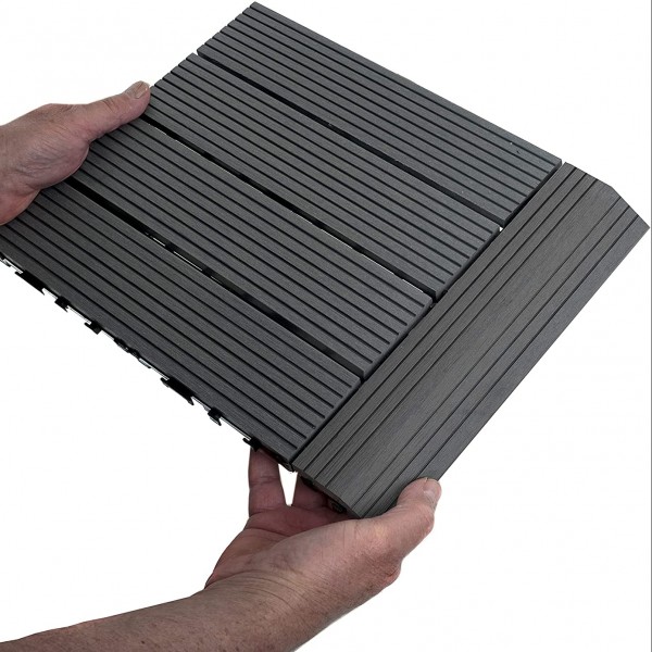 Dekco Pack of 10 Grey Composite Decking Interlocking Tiles 30cm x 30cm - GB1276