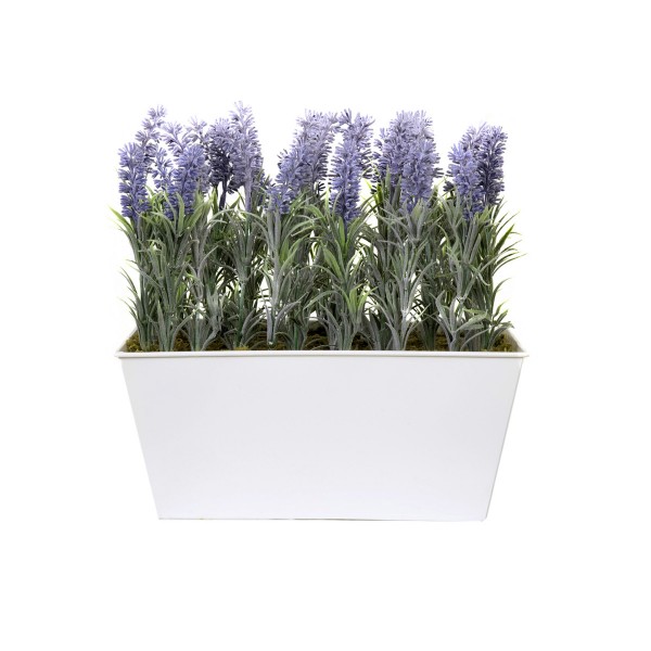 Artificial Lavender Tin White Planter Window Box 30cm/12in - GB1027